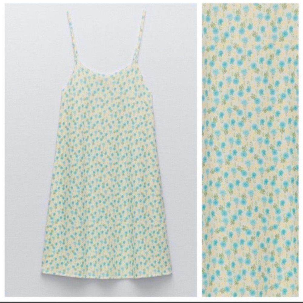 Zara knit short floral dress. With Adjustable Straps Green / Blue Size M - Picture 4 of 10